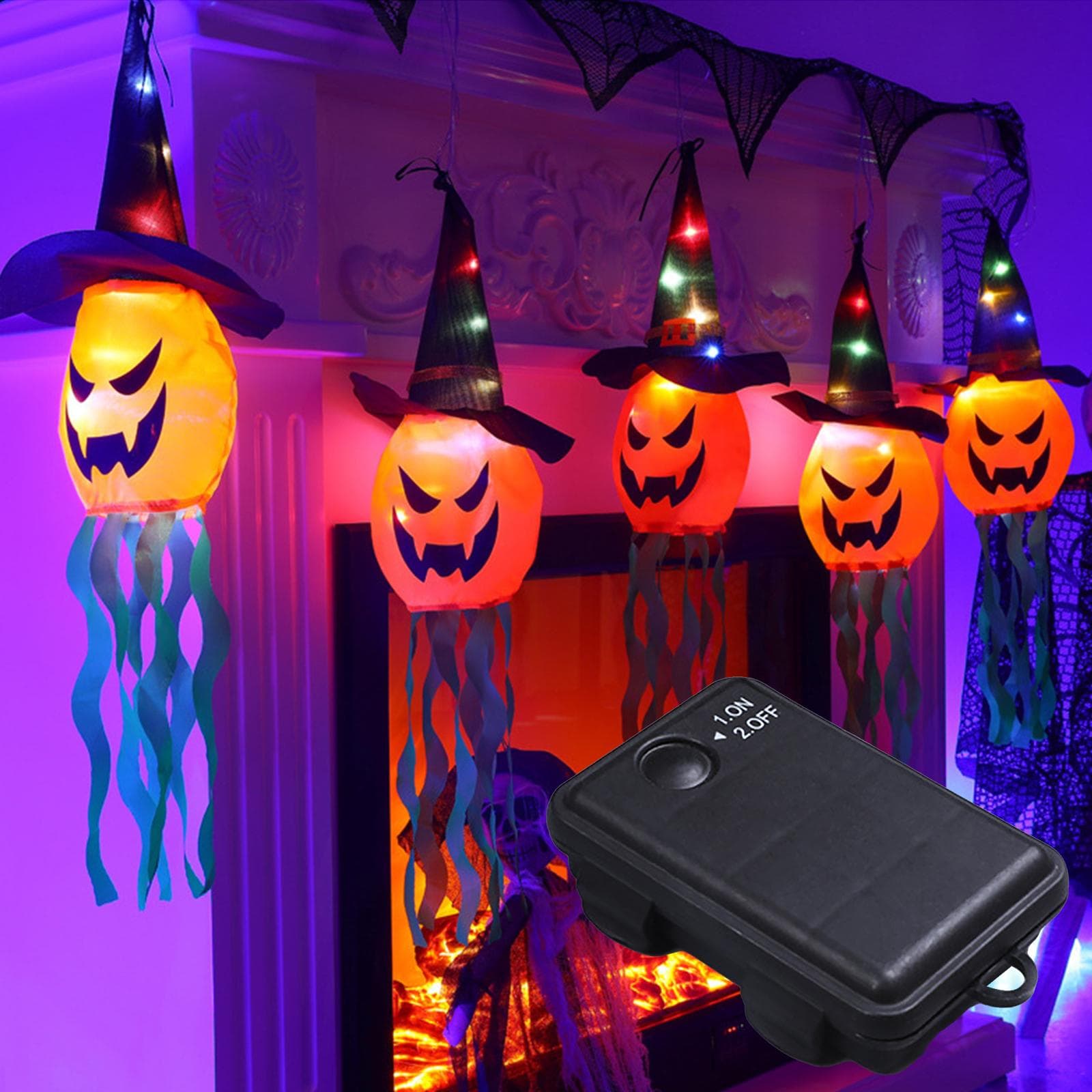 10FT Halloween Hanging Light Pumpkin Shaped LED Ghost Lamp Battery-Powered Hanging Colorful Ghost multicolour