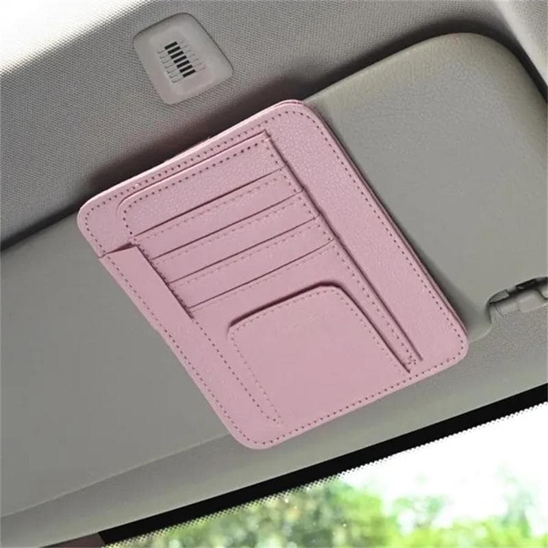 1Pc Inside Car Glasses Multi-Pocket Clip Holder Storage Card PU Leather Holde Bags Sunshade Bag Cars Storage 12.5*15.5cm pink