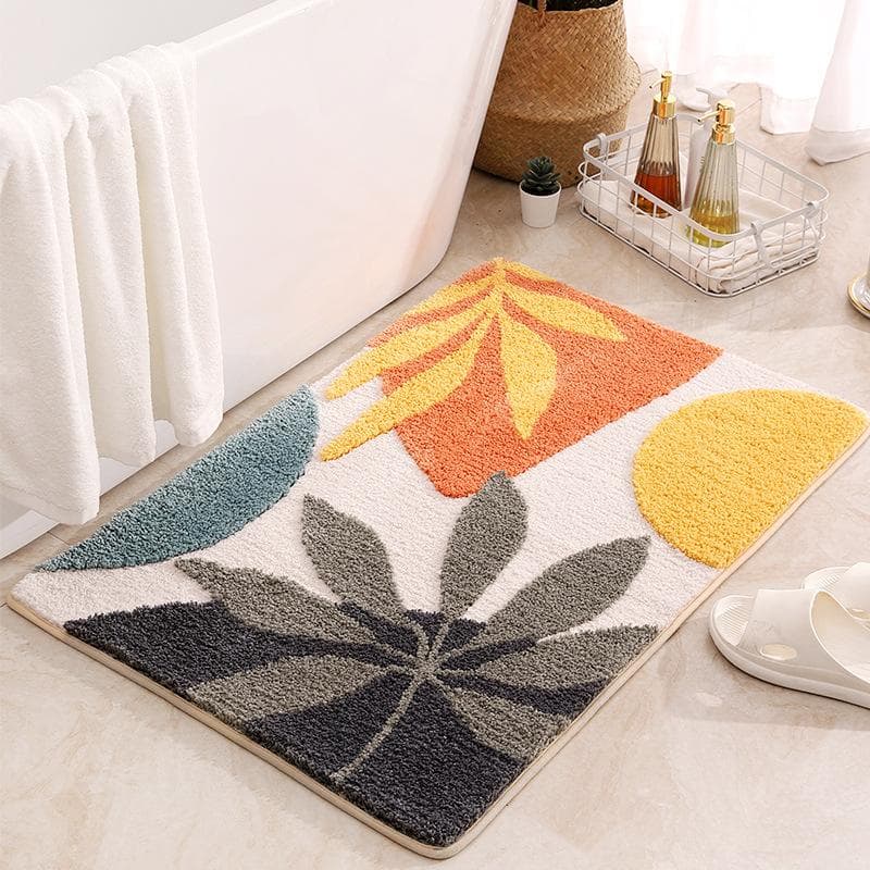 Bathroom Rugs Colorful Abstract Leaves Cute Bath Mat Boho Bath Rug Microfiber Floor Mats for Tub Bathroom Indoor Doormat 40x60cm