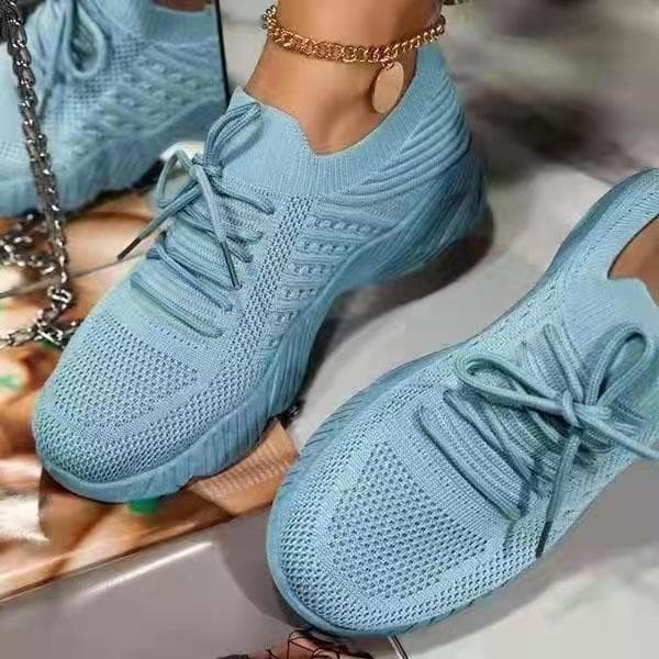 Mesh Breathable Women Casual Sneakers Lace-up Vulcanized Shoes Ladies Platform Sneakers Female Shoes Plus Size 43 blue