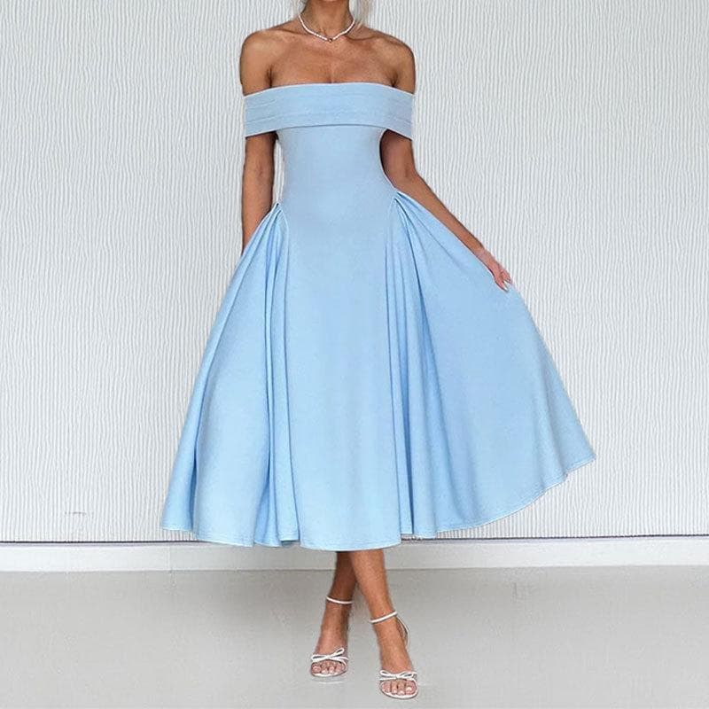 Summer Women's Fashion Off-shoulder Sexy Style One-length Solid Color Dress for Women 2XL