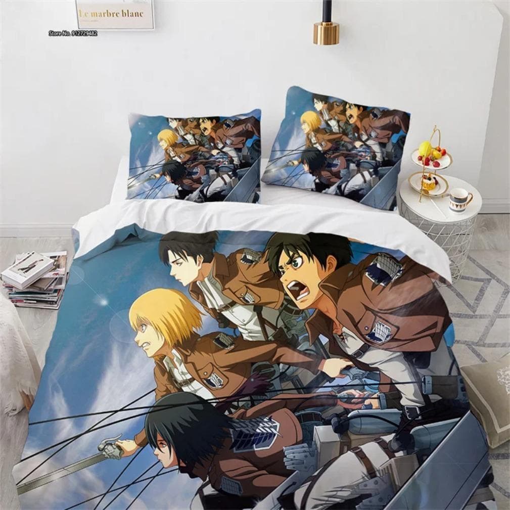 Anime New Titan Duvet Covers,3D Printed Attack on Titan Bedding Set,Cartoon Quilt Cover Double Full Twin Single Size Bed Linen 135x200cm 2pcs