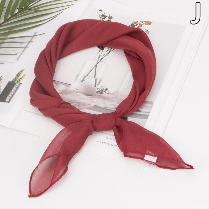 Summer Fashion Chiffon Solid Color Scarf Ladies Head Neck Square Scarf Shawls Female Hair Ties Bands Neckerchief Shawls wine red