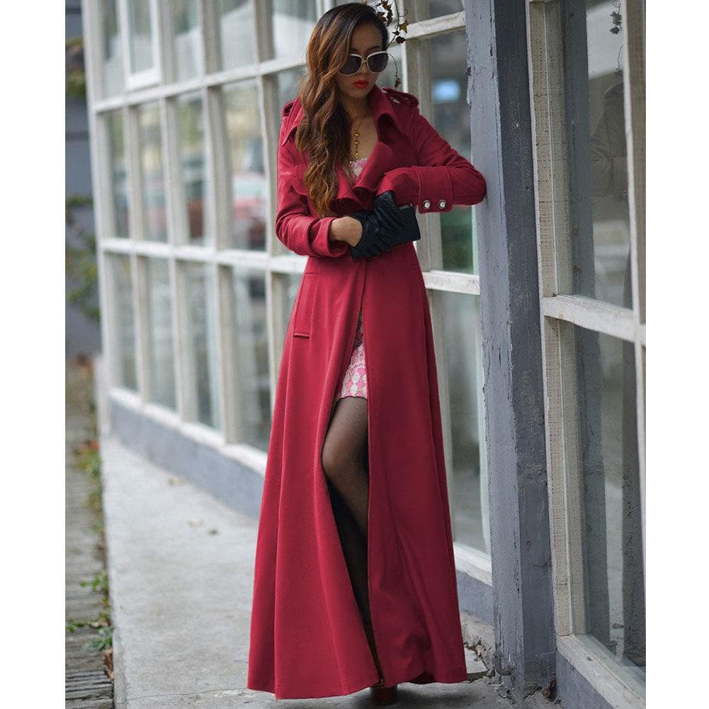 Autumn and Winter New One-button Women's Trench Coat Woolen Coat Extended Skirt Coat XXL