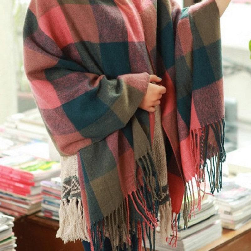 Winter Female Lattice Imitation Cashmere Scarf Autumn And Winter Thick Fashion Warm Wild Scarf Shawl One size pink
