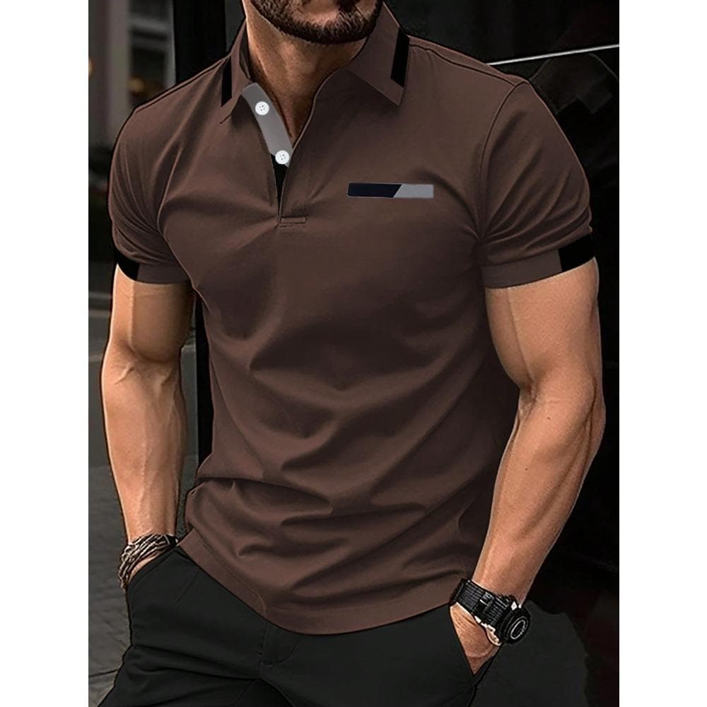 Manfinity Homme Men's Summer Color-Block Short Sleeve Casual Polo Shirt For Commuting S