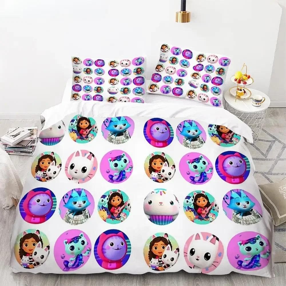 Gabby's Dollhouse Bedding Set Cartoon Pillowcases Quilt Cover For Girl Kids Gift Sing Twin Full Queen Cute Kawaii 3D Duvet Cover AU Double 180x210cm