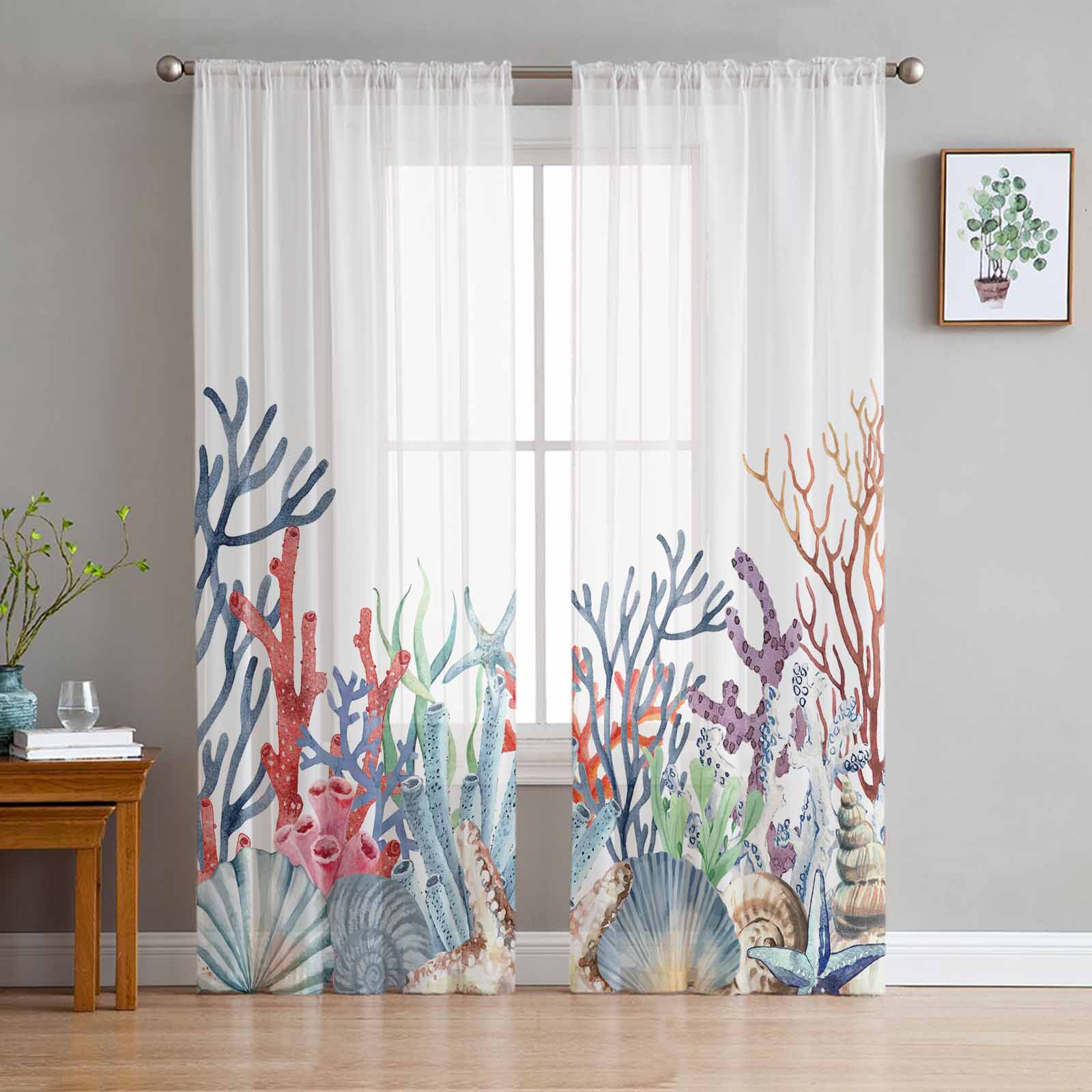 Youth Bedroom Sheer Curtains Thanksgiving Autumn Maple Leaf Kitchen Study Curtains Living Room Holiday Decor Tulle Curtains 135W x 114H(cm)