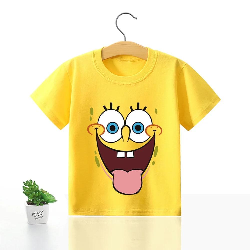 SpongeBobs SquarePants Children Clothing Anime Summer Short Sleeve Cute Patrick Star Clothes Cotton T-shirt Cartoon Kids Tops 160
