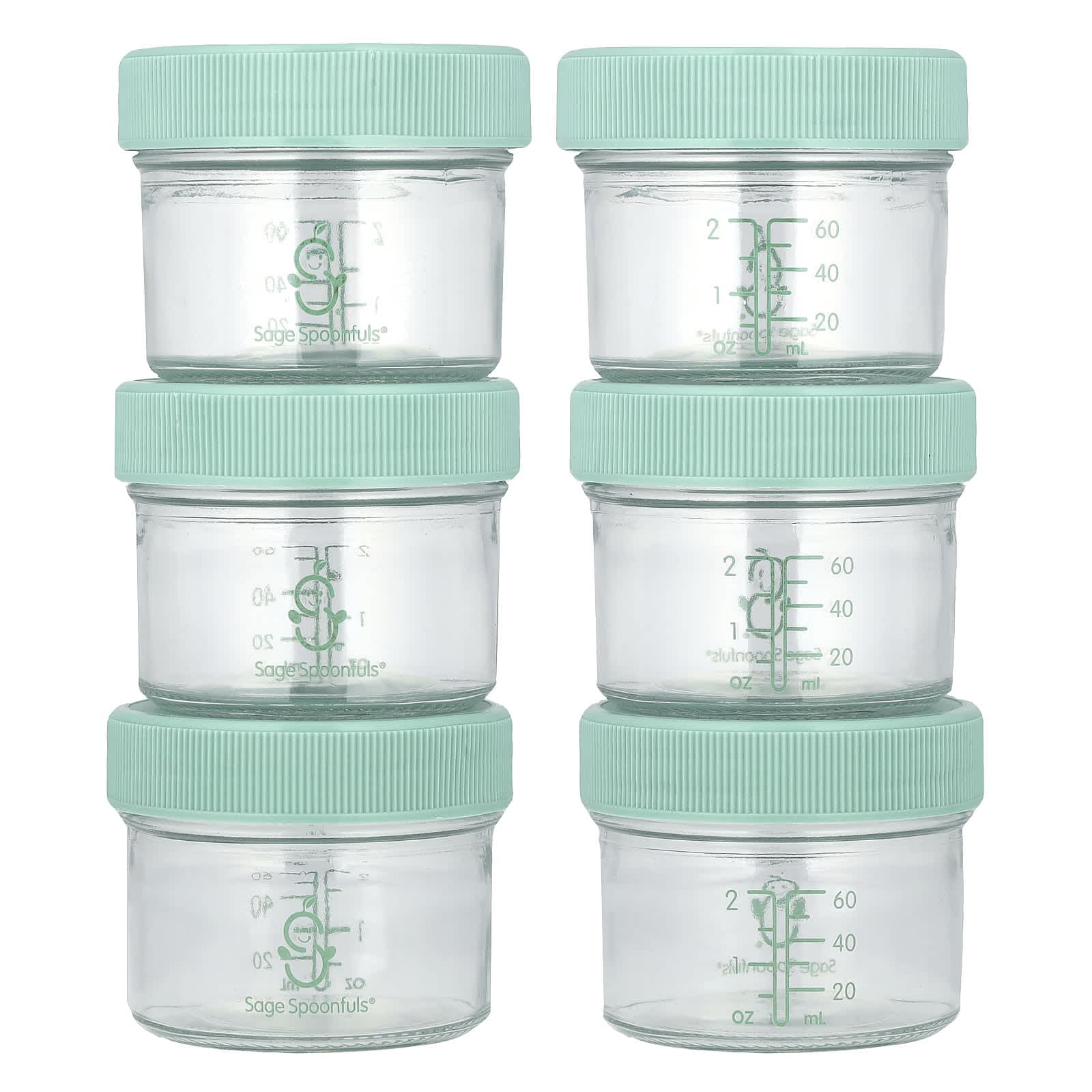Sage Spoonfuls, Glass Baby Food Storage Containers, 6 Pack, 4 oz Each