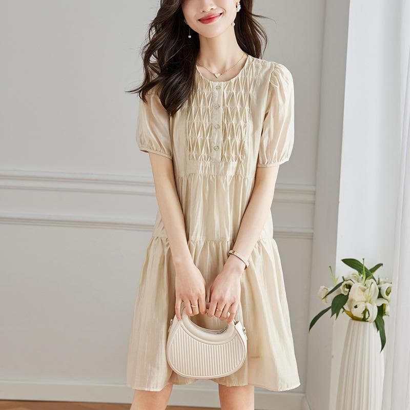 Rose Red Dress Women's Medium and Long Skirt Summer New Waist Slim A-shaped Skirt XXL khaki