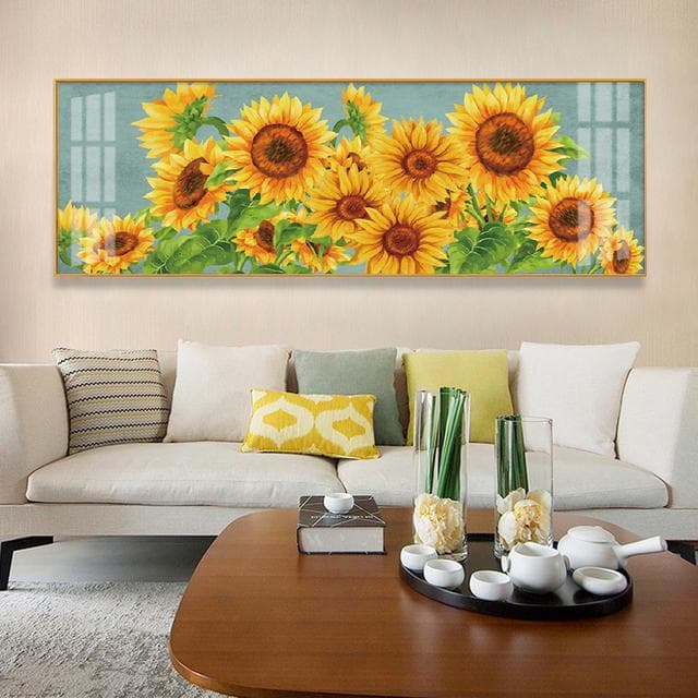 Nordic Sunflower Field Canvas Painting Yellow Landscape Posters and Prints Flower Wall Picture Art for Living Room Decor Cuadros 60cm×170cm NoFrame