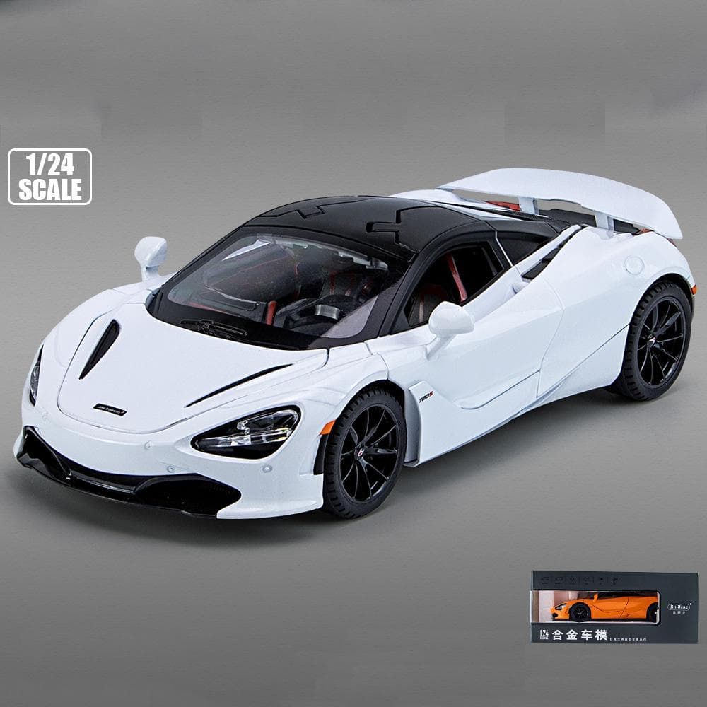 1/24 McLaren 720S Toy Car Model, Zinc Alloy Pull Back Car with Sound and Light and Body Door Opened, Toy Car for Kids Boy Girl Gift 1:24-Size:20.5*8.7*5cm white