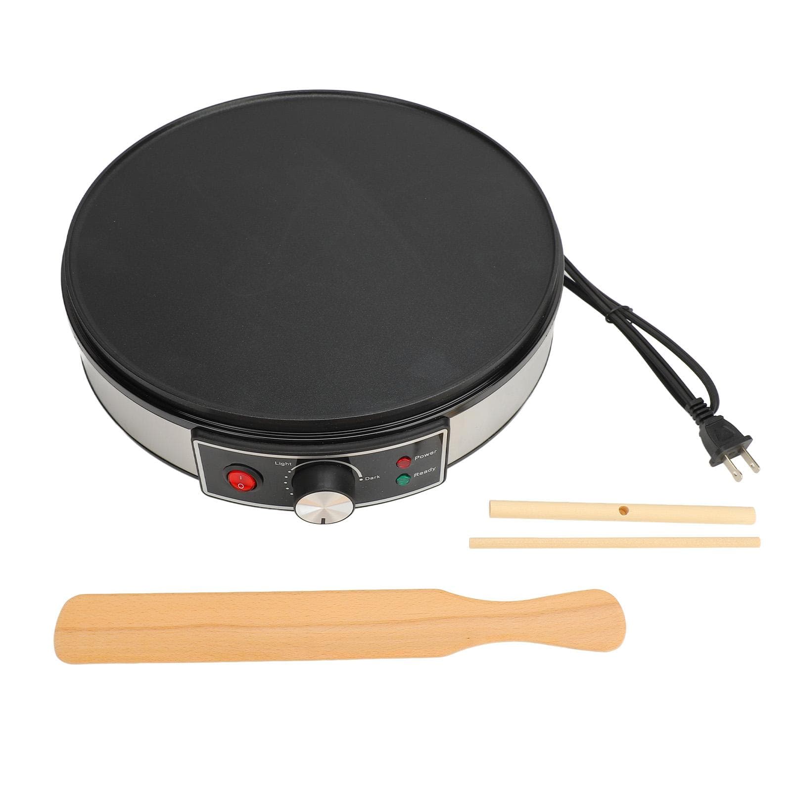 Electric Griddle Crepe Maker Cooktop 30cm Hot Plate with Adjustable Temperature Control Wooden L