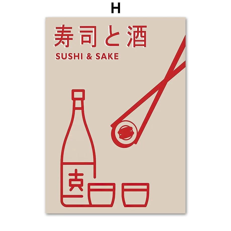 Nordic Ramen With Egg Japanese Sushi Shochu Food Wall Art Canvas Painting Posters Retro Kitchen Restaurant Wall Decor Frameless 21x30cm No Framed