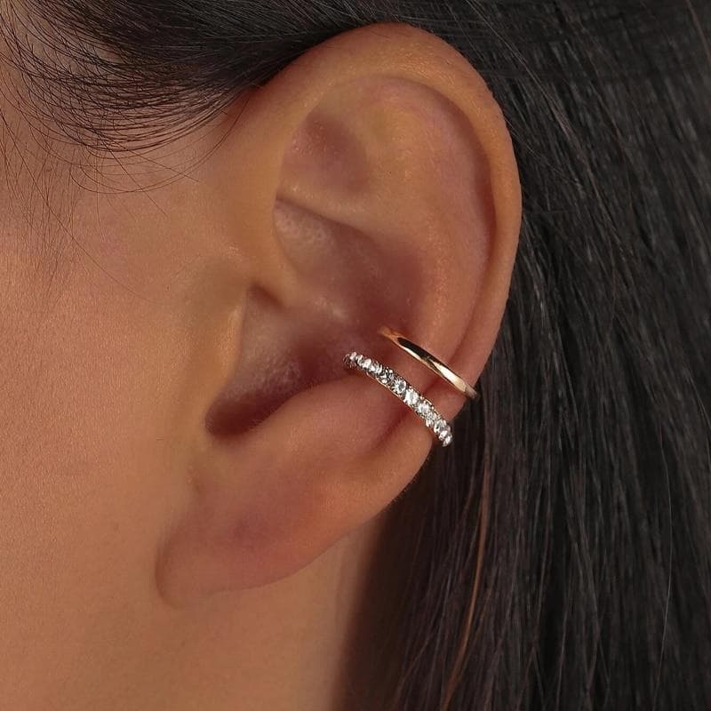 Exquisite Non-Pierced Double Loop CZ Ear Clip Earrings For Women Cartilage Fake Piercings Earrin 1PCS silver