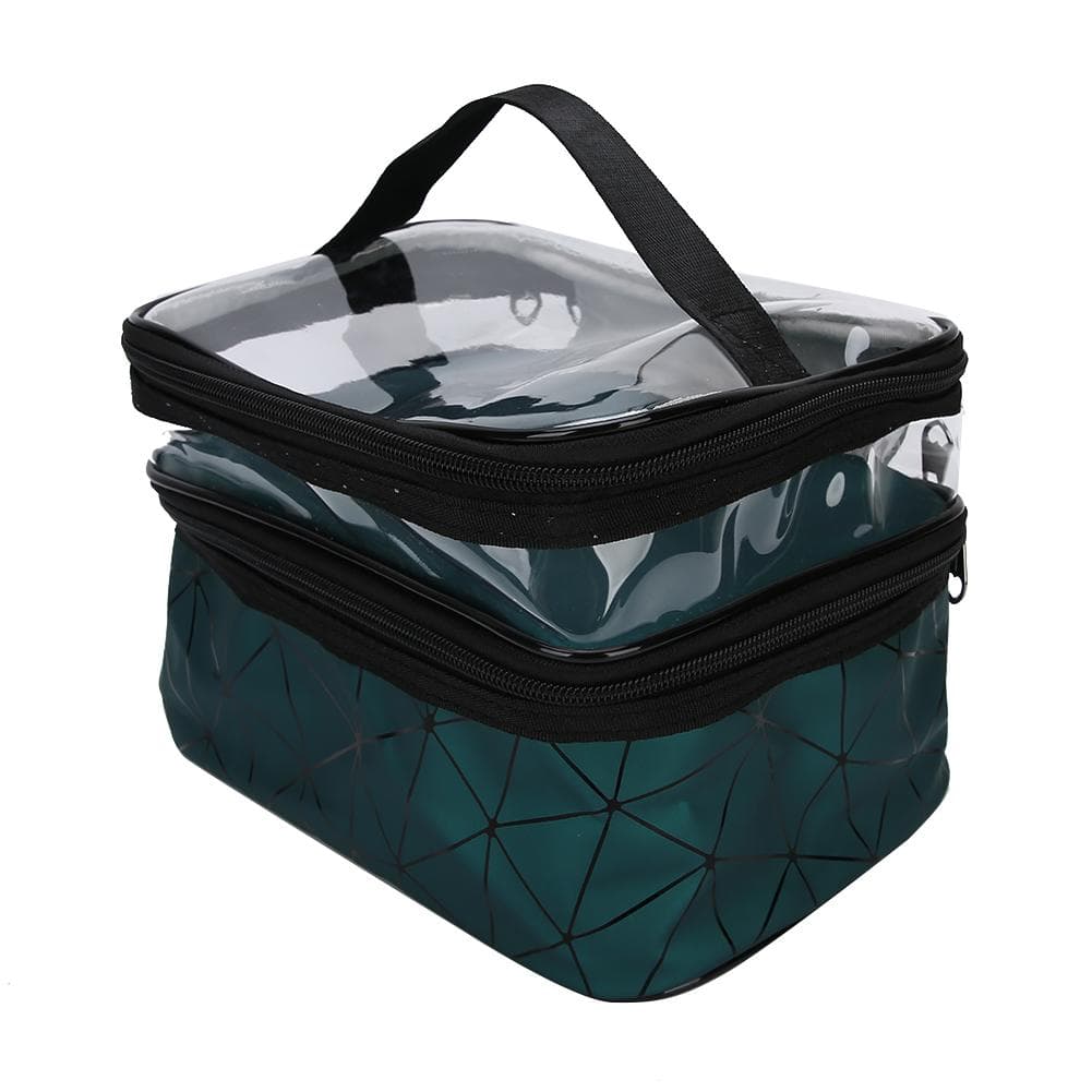 Mulifunctional Cosmetic Case Double Layer Portable Makeup Bag Toiletry Storage OrganizerGreen green