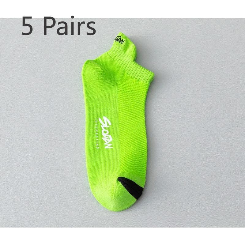 5 Pairs of Socks Men's Anti-odour Sweat Short Socks Spring and Summer Thin Shallow Mouth Lift Ear Socks Cotton Breathable Sports Socks Cotton 5 pairs fluorescent green
