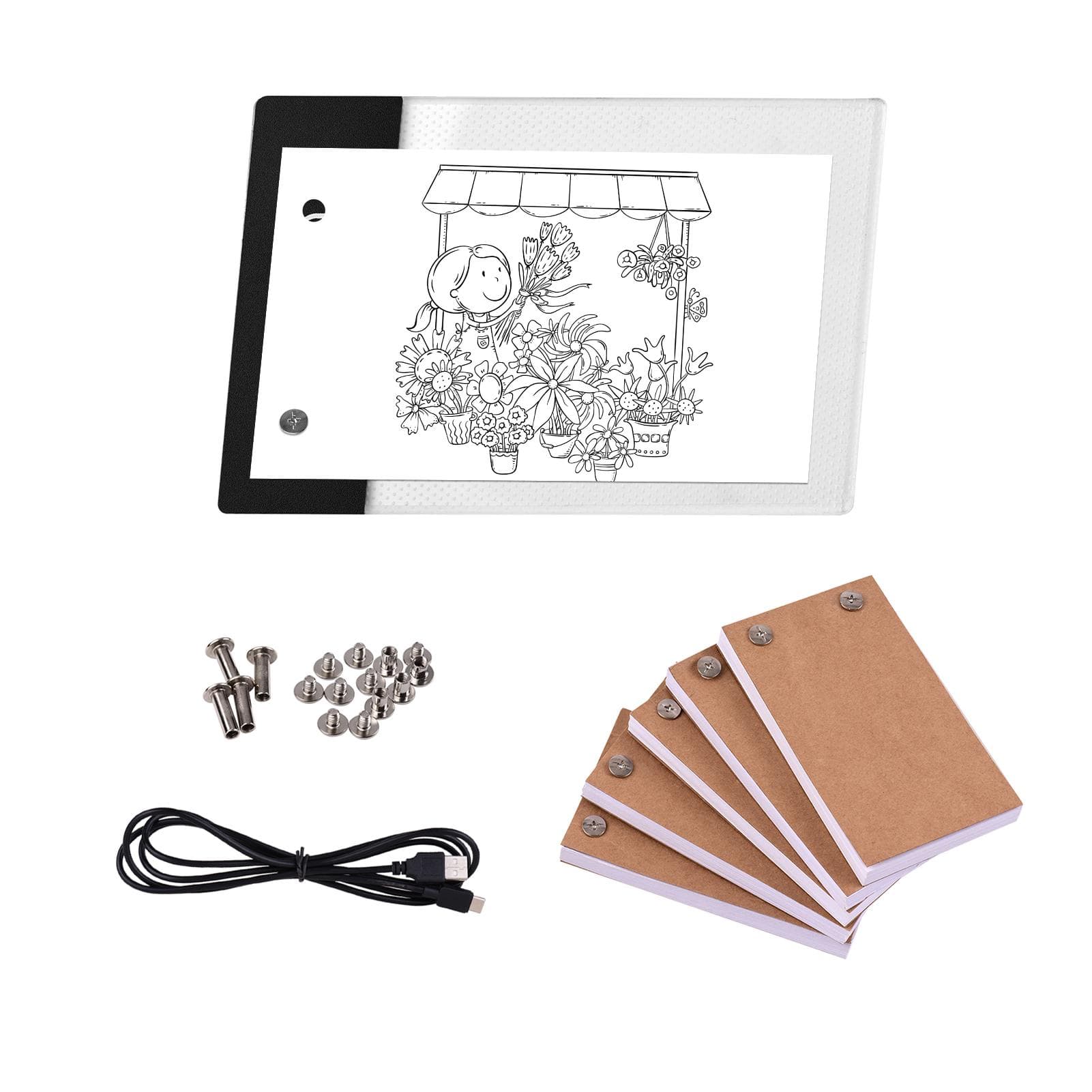 Flip Book Kit with Mini LED Light Pad Hole Design 3 Level Brightness Control Light Box 300 Sheets multicolour