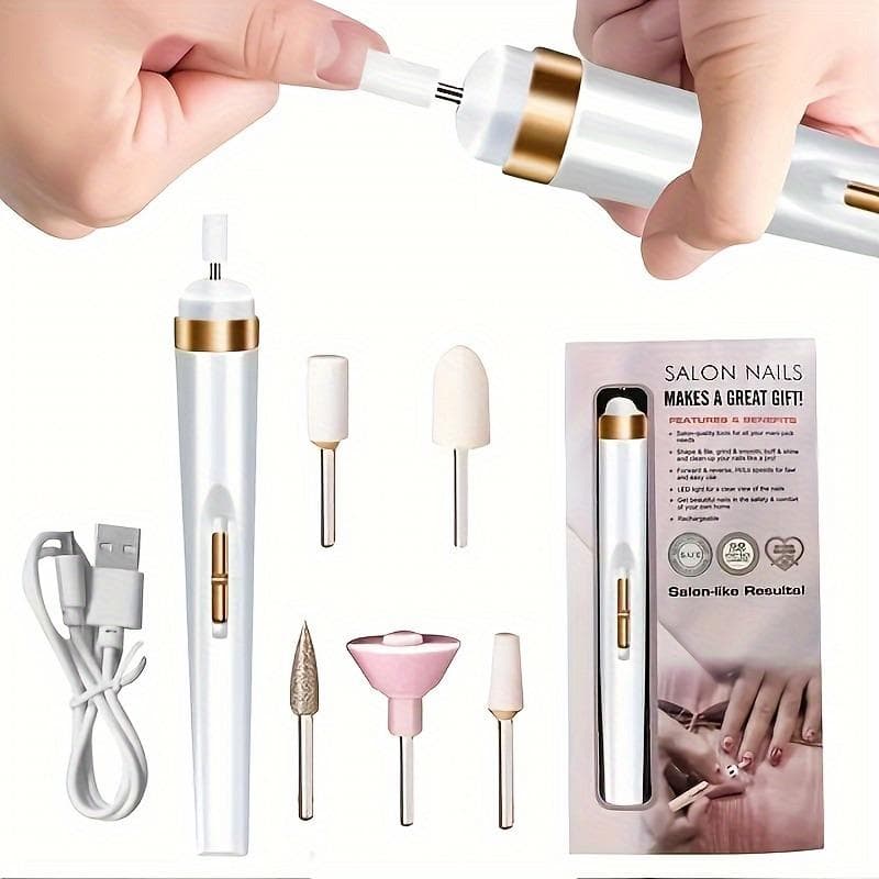 Electric Nail Polishing Machine Rechargeable Portable Nail Grinder Low Noise Professional Manicure Pedicure Set white