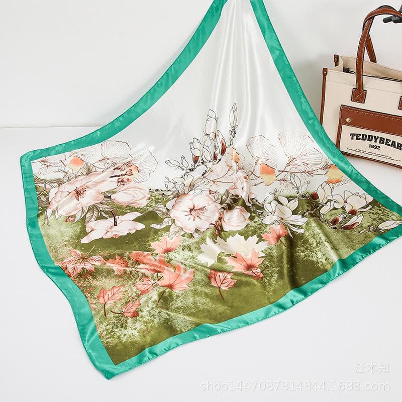 Spring/Summer New Women'S Silk Scarf 90 * 90cm Simulated Silk Twill Square Scarf Fashion Printed Large Square Scarf Professional Scarf 90-90cm