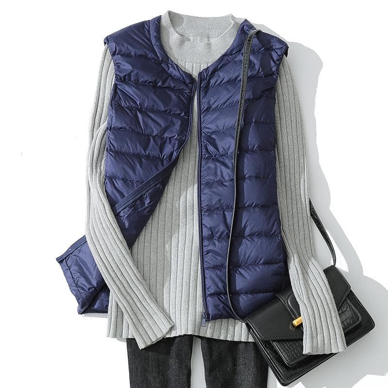 Women's Ultra Light Down Vest Lightweight Waistcoat Female Windproof Warm White Duck Down Sleeveless Down Jacket Coat XS
