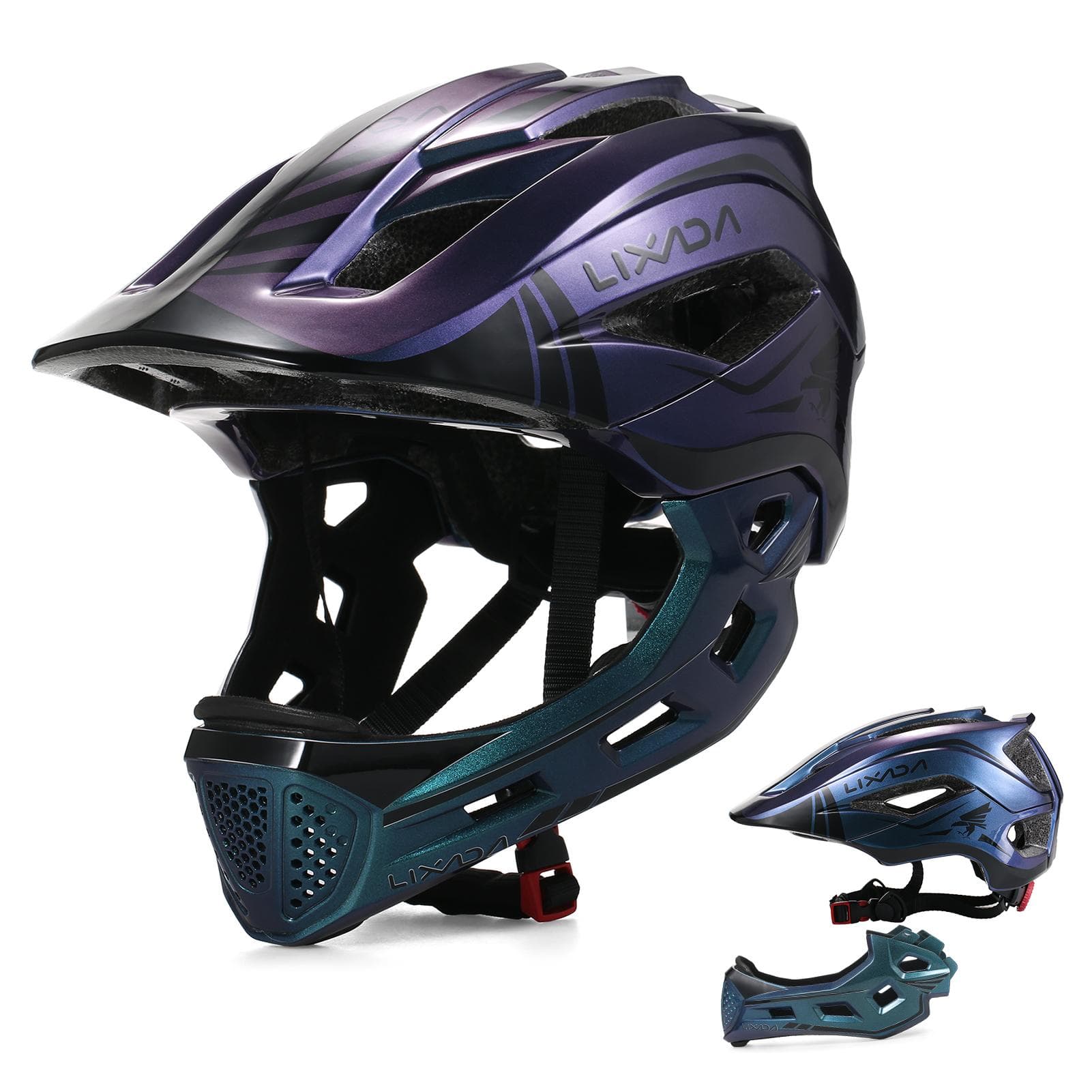 Lixada Kids Detachable Full Face Helmet Children Sports Safety Bike Helmet Protective Gear for blue/purple