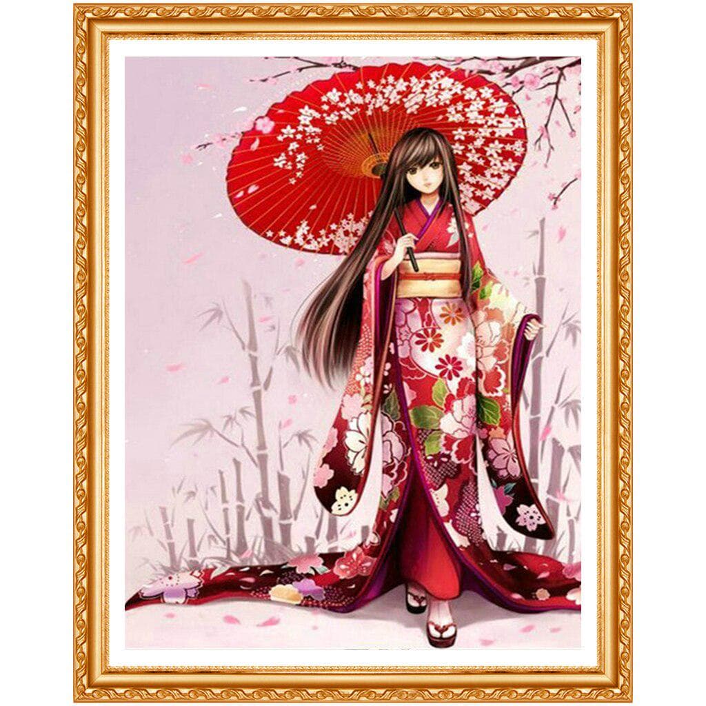 Kimono Girl DIY Diamond Painting Cartoon Cross Stitch Full Round Drill Diamond Embroidery Decor Home 20X30CM