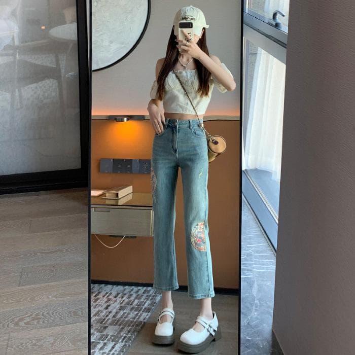 Women's Autumn and Winter Smoke Pants for Women's Autumn and Winter Jeans for Women's Autumn and Winter Chinese Style Small XL