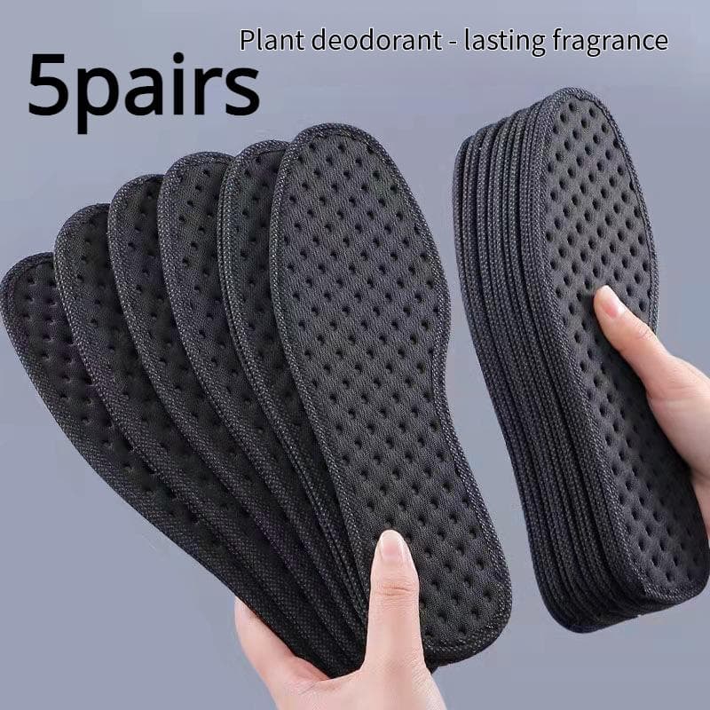 5 Pairs Bamboo Charcoal Antibacterial Insoles for Shoes Plant Deodorant Running Sports Insole Feet Thickened Shock Absorbing Shoe Sole 35(5 Pairs) black