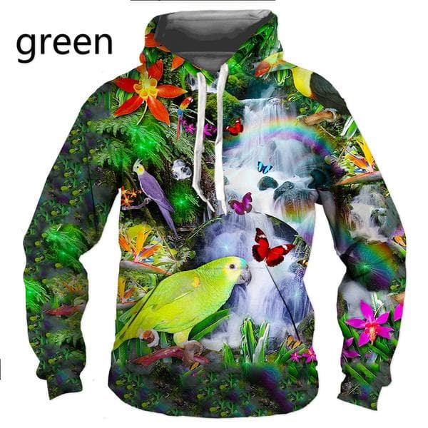 New Funny Colorful Parrot Cool Birds 3D Print Hoodie/Sweatshirt Unisex Hipster Long Sleeves Pullovers Hooded Tops M