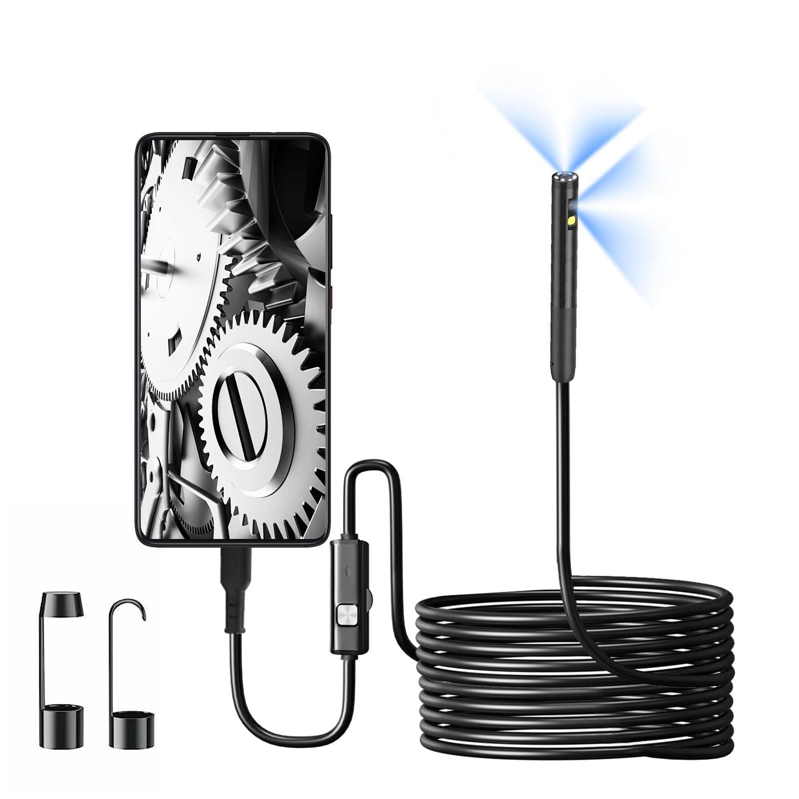 Endoscope Camera with Light, 1920P HD Borescope with 8 Adjustable LED Lights Dual Lens, IP67 black