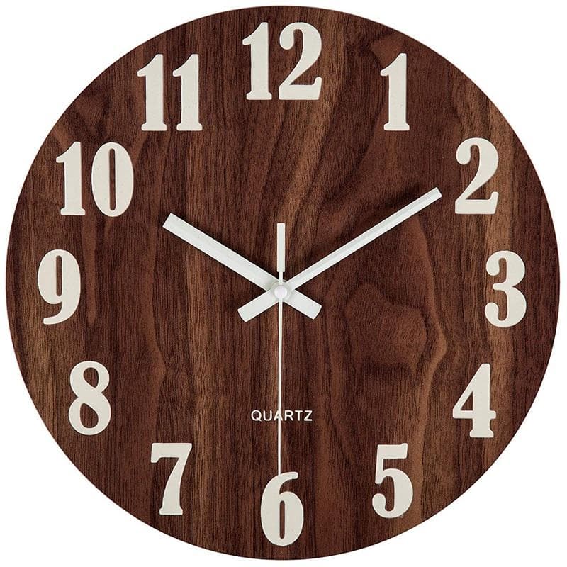 Original 12 Inch Brown Night Light Function Wooden Wall Clock Vintage Rustic Country Tuscan Style For Kitchen Office Home Silent brown