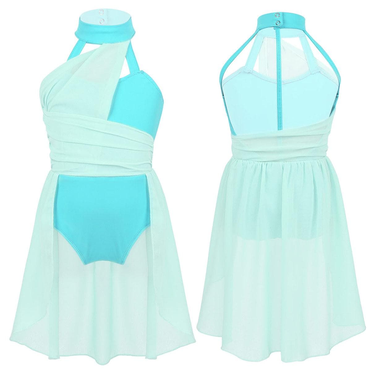 Kids Girls Lyrical Contemporary Modern Dance Costume Hater Ballet Leotard Dress Gymnastic Outfit 9-10 Years mint green