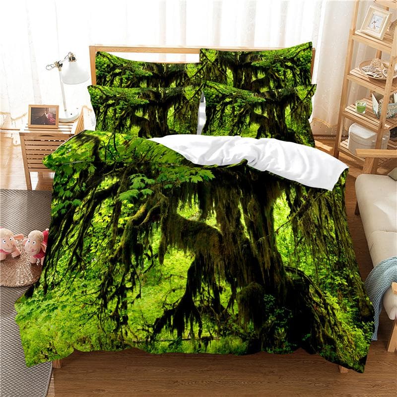 Modern Green Forest Landscape Digital Printing Bedding Set 3D Fashion Design Down Bed Cover Pillowcase 2-3 Pieces Home Textile AU Double(180x210cm)