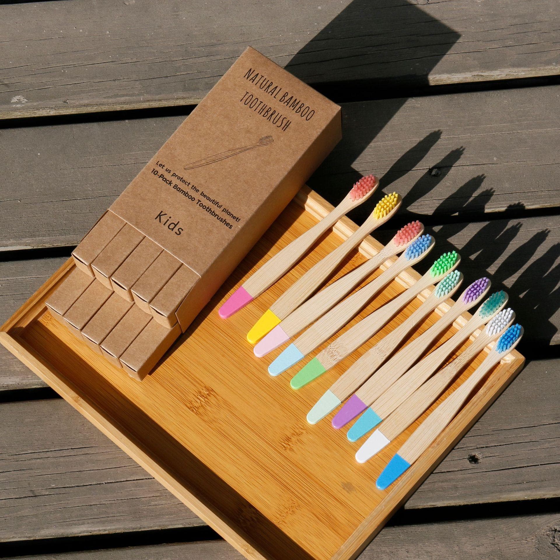 New Organic Children's Bamboo Toothbrush ten Colors Soft Fibre Bristles Biodegradable Handle Eco Friendly Kids Toothbrushes 10 pcs