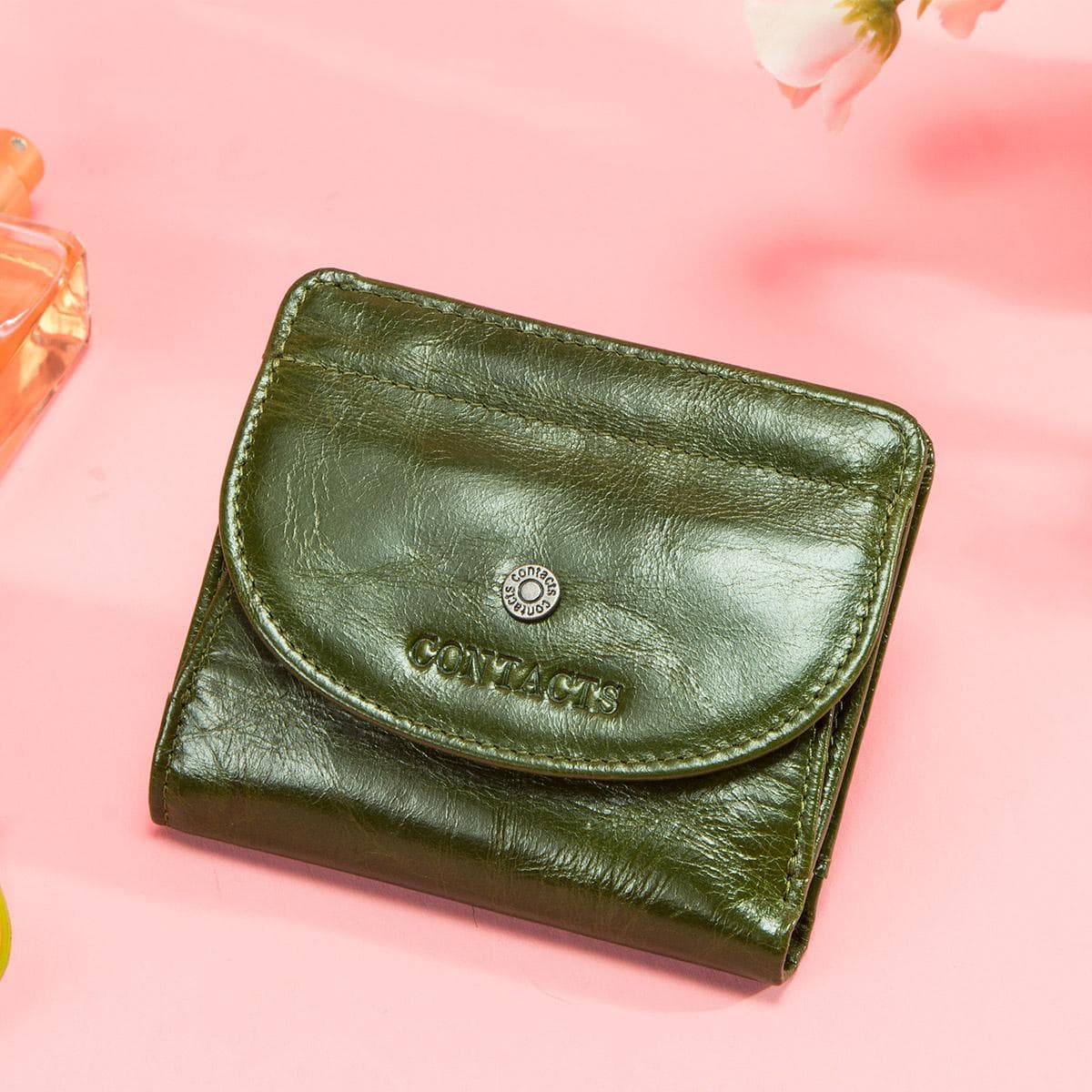 CONTACT'S Genuine Leather Women Wallet Mini Coin Purse Female Portfel Card Holder Women Wallets green