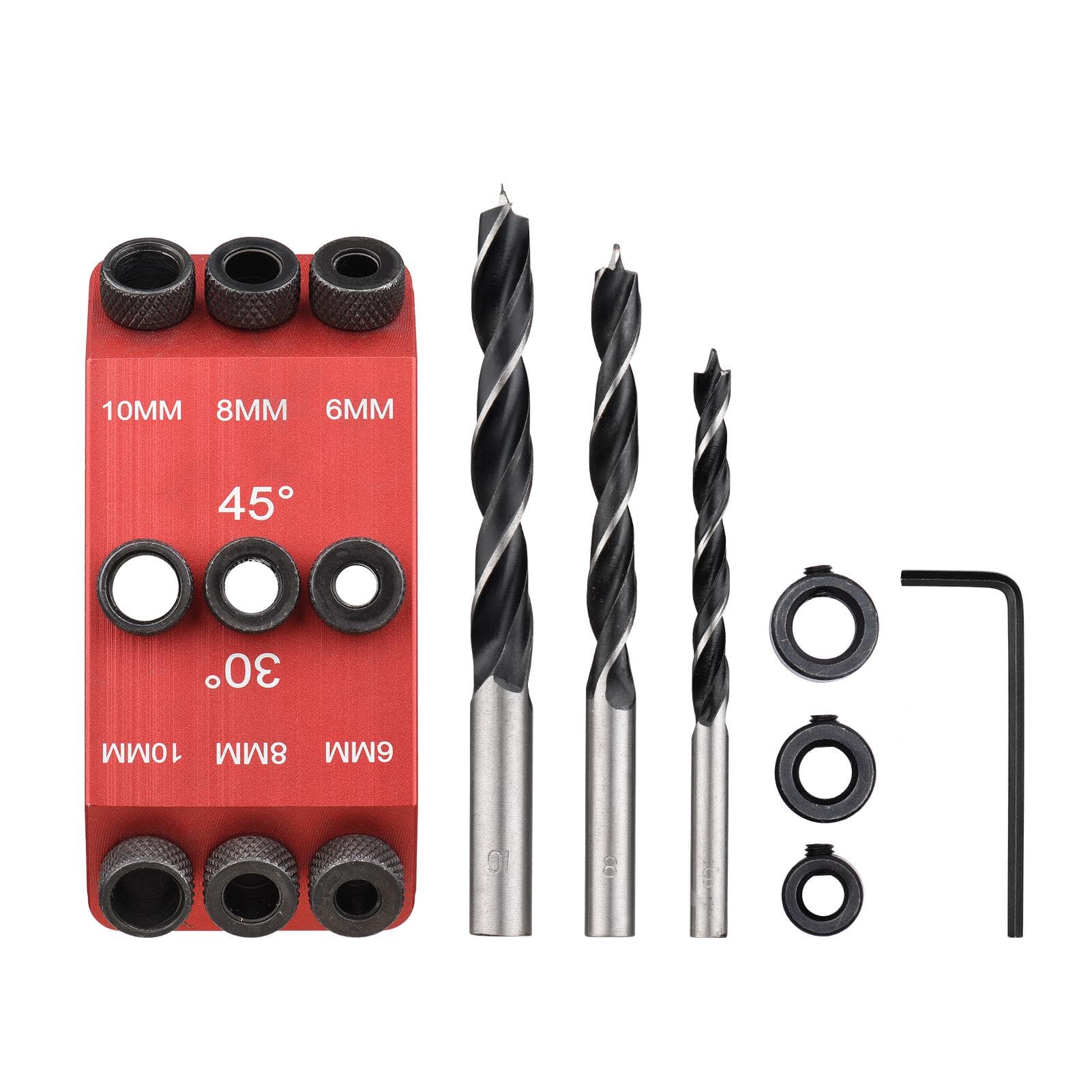 3pcs Drill Bits 6mm 8mm 10mm Drill + 30 45 90 Degree Guide Jig Drill Guide Pocket Hole Jig Woodwork Guides Multi Angle Positioner for Woodworking Drill Bits & Guide Jig