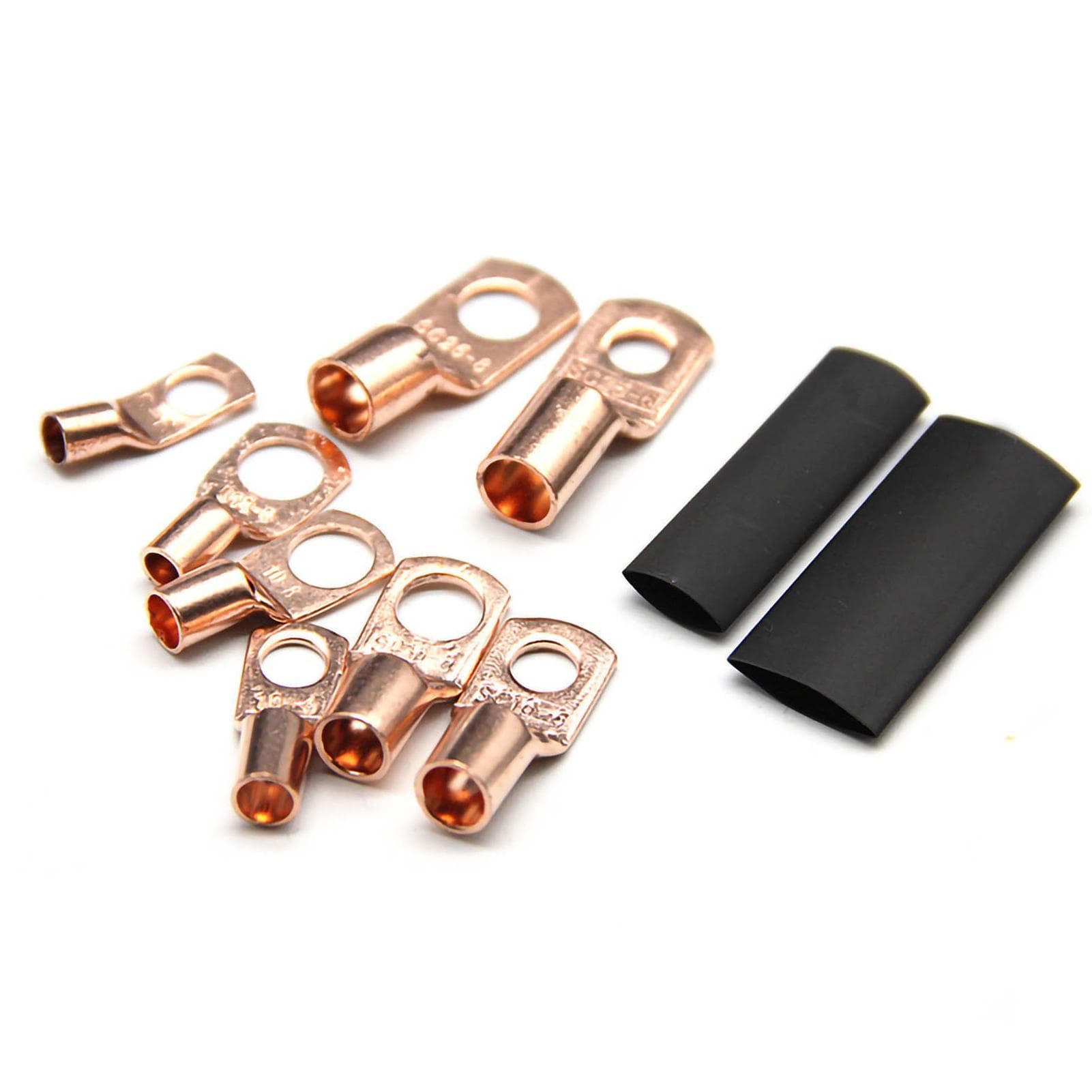 60Pcs Copper Wire Lugs Battery Cable Lugs Ring Terminals Connectors with 80Pcs Heat Shrink Tubing