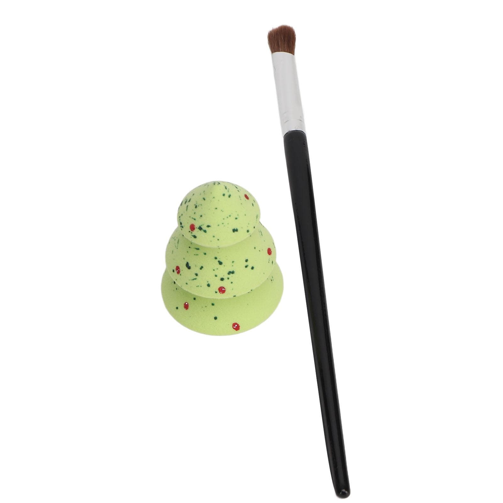 Angled Nose Contour Brush Set Green Sequin Christmas Tree Shape Blending Sponge Kit for Cosmetic