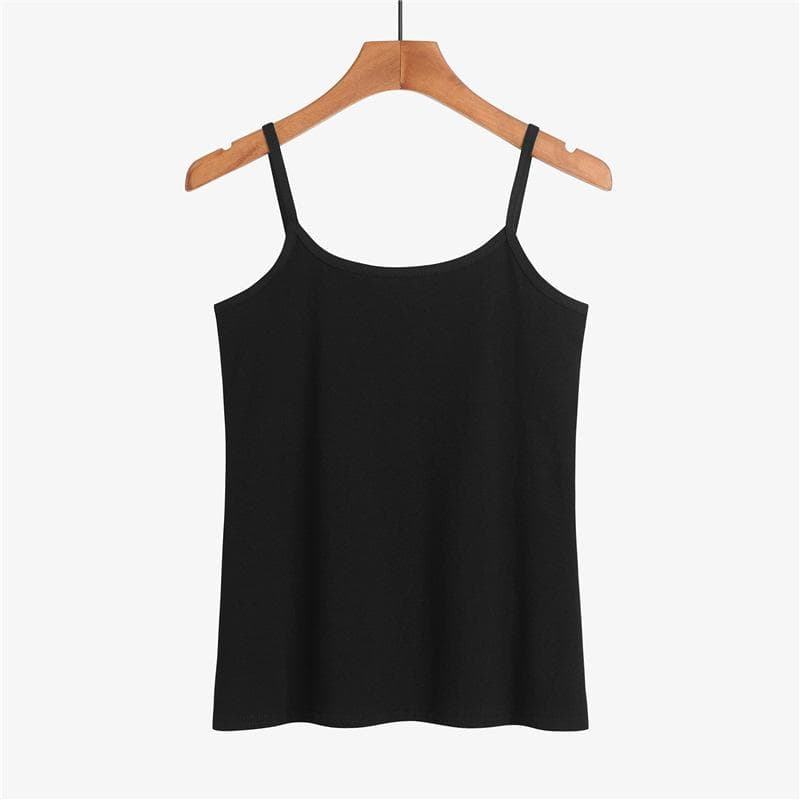 Women's Black 95% Cotton Camisole Vest, Sexy Back, Large Size, Solid Color - Ideal as Outerwear for Spring & Summer Small