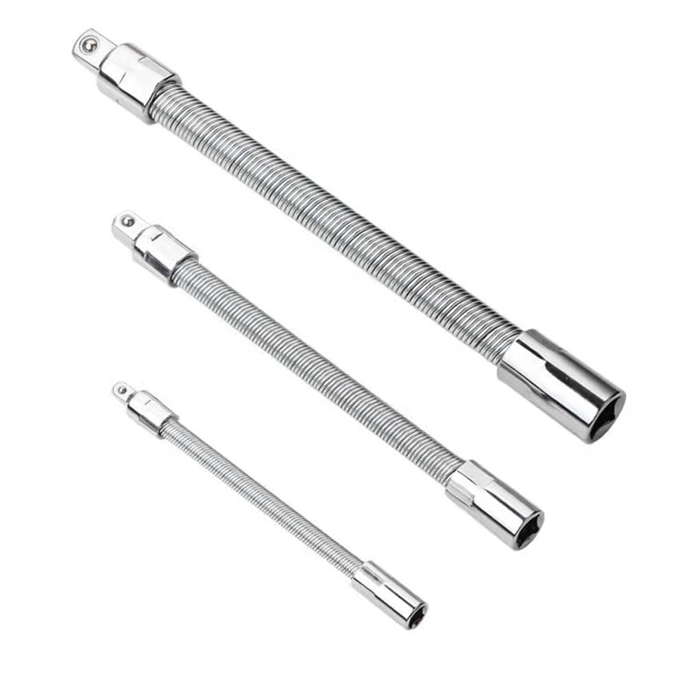 3Pcs Flexible Socket Extension Cables 1/4 3/8 1/2 Flex Socket Extension Bar Set Drive Light Impact silver
