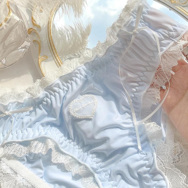 Cute Blue Love Lace Girl Underwear Summer Thin Section Sexy Cool Cotton Sexy Briefs New Solid Color Langerie Loli Briefs XL blue