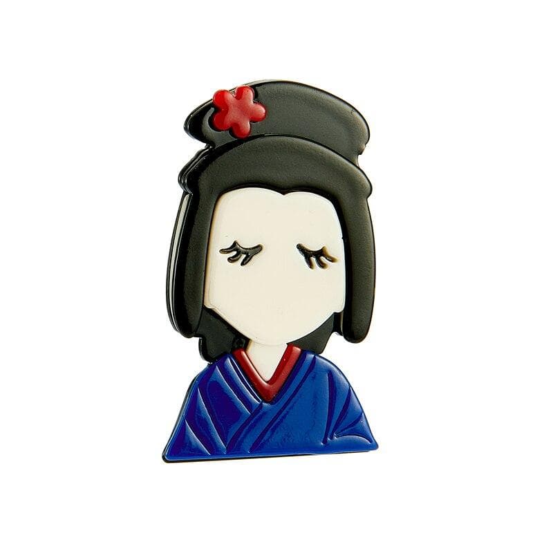 Blucome 2023 New Fashion Acrylic Temperament Kimono Girl Brooch Female Exaggerated Cartoon Cute Badge Lapel Brooch Jewelry blue