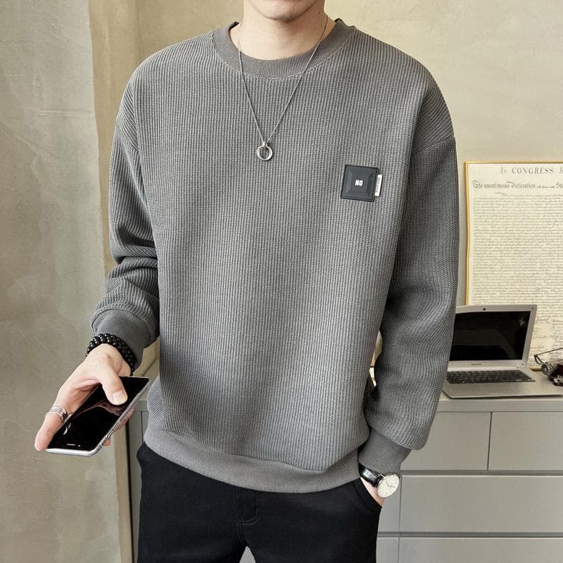 2023 Autumn Youth Trend Long-Sleeve Round Neck Cotton Sweatshirt - Korean Style Relaxed Fit for Men M gray