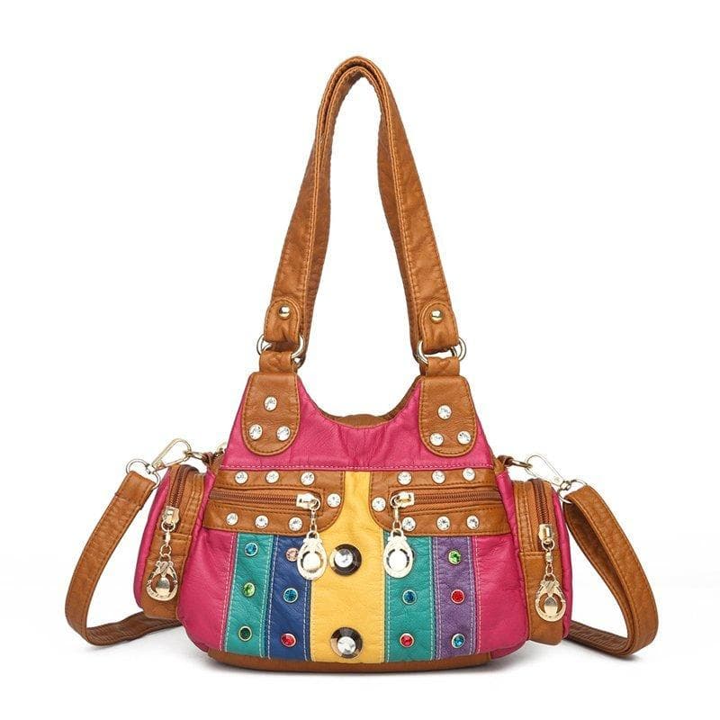 Designer Brand Patchwork Tote Bags Women Leather Handbags New Luxury Ladies Diamonds Hand Bags Purse Fashion Shoulder Bags rose red