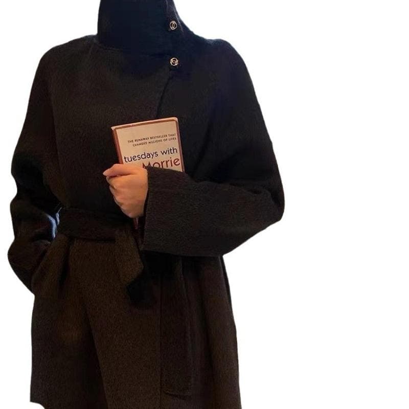 Autumn and Winter Women's Double-sided Wool Coat, Long Over-knee Warm Stand-up Collar Jacket M