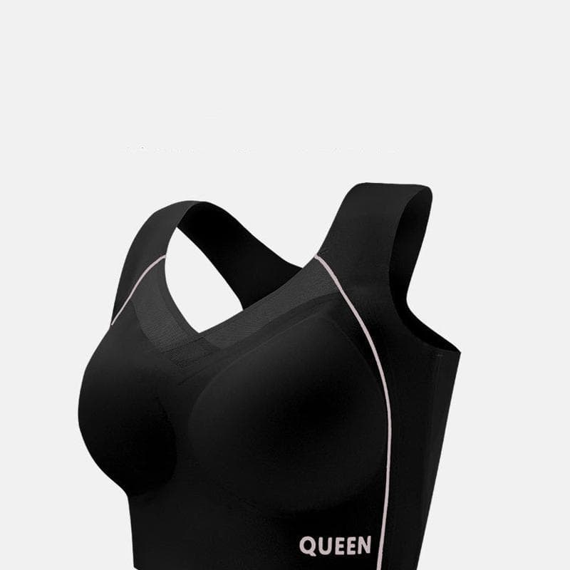 Seamless Beautiful Back Plus Size Underwear Women's Shockproof Upper Support Gathered Rims-free Sports Bra XL black