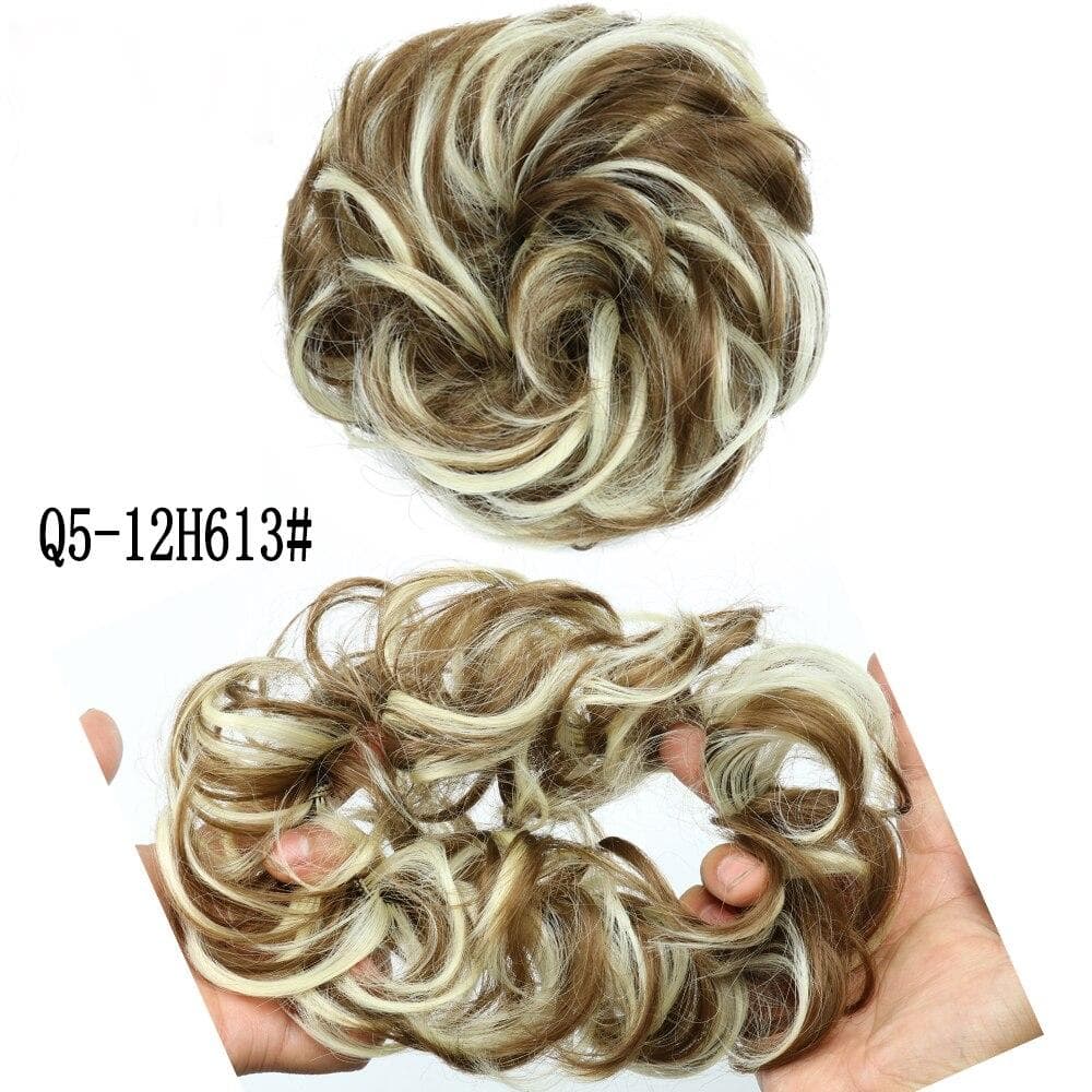 MISS WIG Synthetic Elastic Hair Scrunchie Curly Chignons Hair Rope Natural Fake Hair Bun Curly Clip in Hair Ponytails Extensio