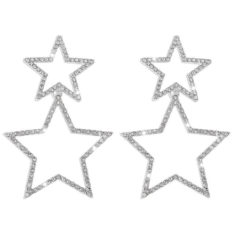 1 Pair Star Stud Earrings For Women Girls Rhinestone Big Star Dangle Earrings Fashion Drop Earrings Party Jewelry Gifts silver